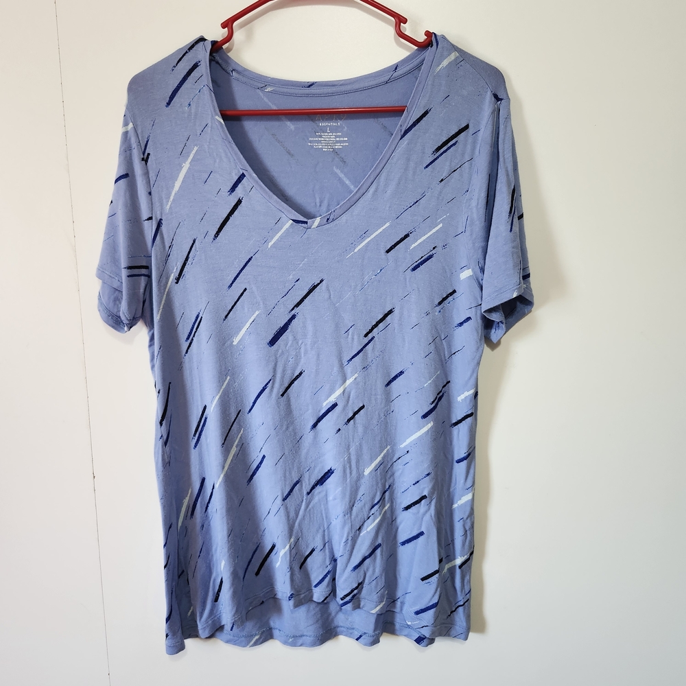 Apt 9 Essential V-Neck Tee Womens Large Blue Abstract Print Super Soft